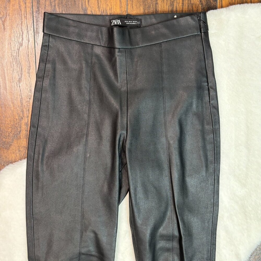 Zara Skinny‎ Pants Small Black Faux Leather Side Zip - Picture 2 of 8